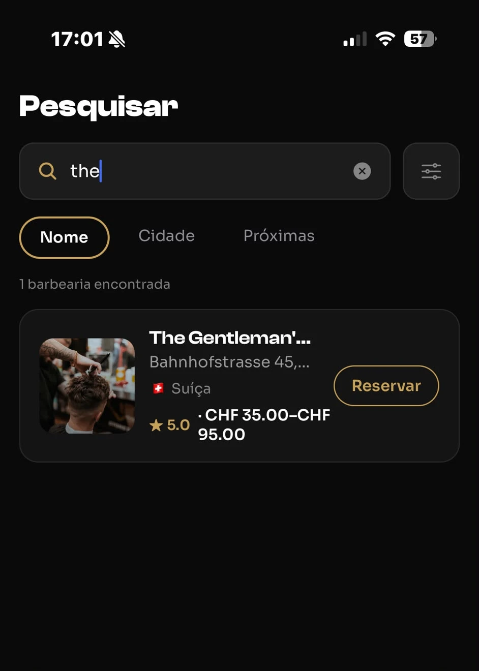 Pesquisa de barbearias na app Fadegram