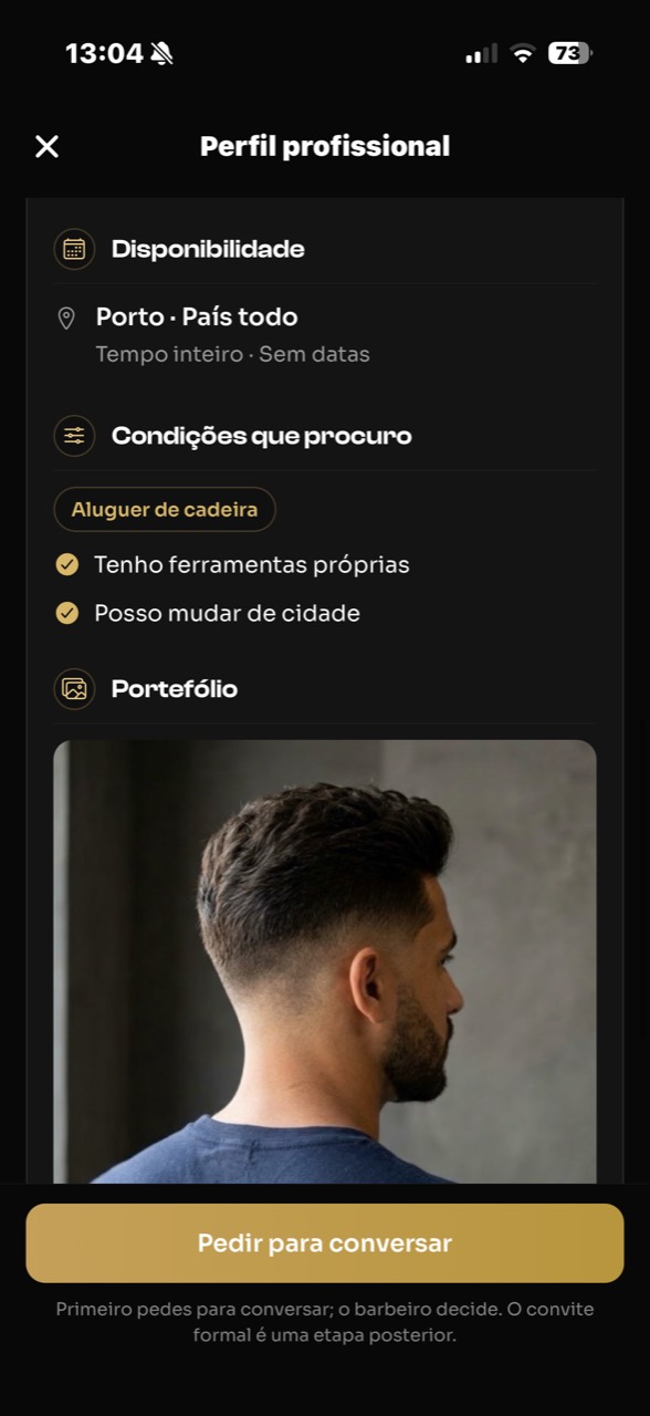 Condições procuradas pelo profissional e início do portefólio