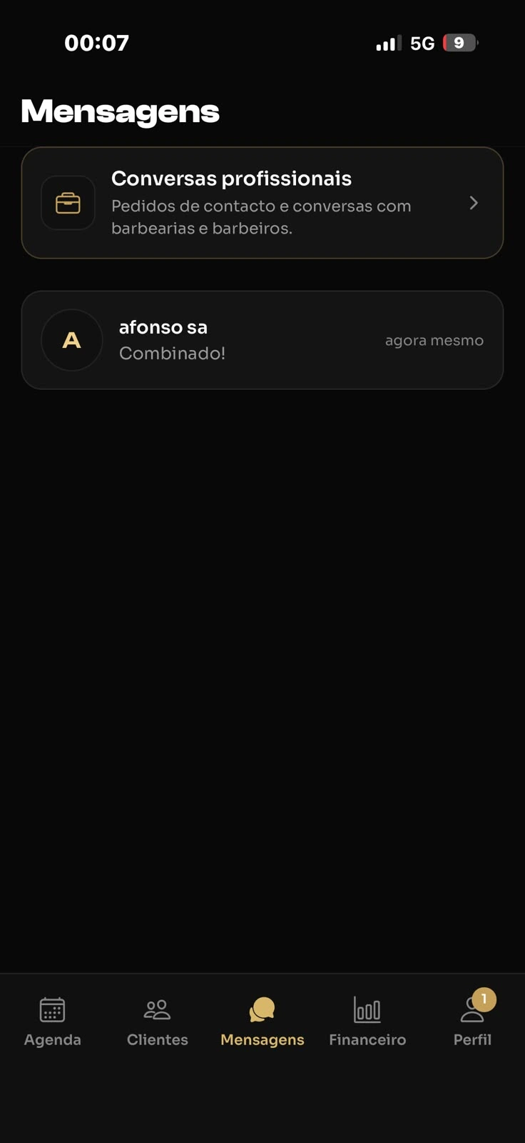 Lista de conversas na Fadegram Pro